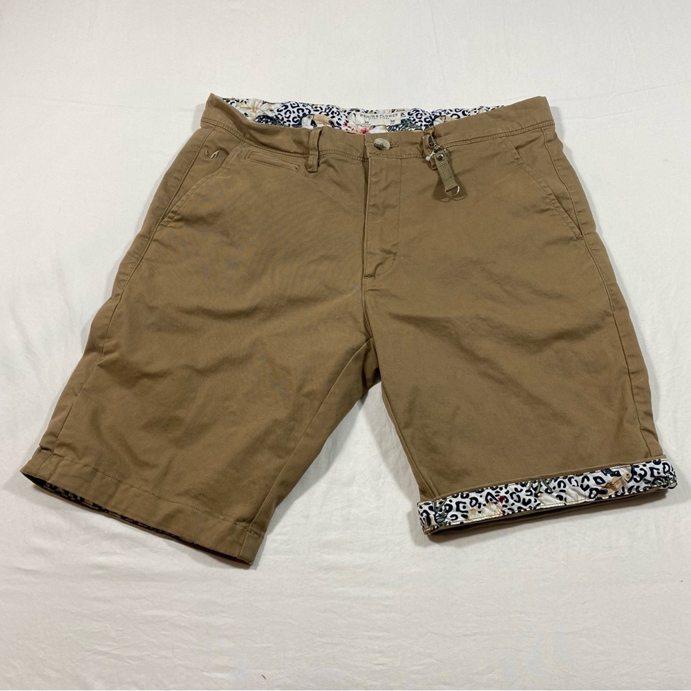 Denim & Flower Khaki Shorts Men’s Flat Front Shorts. Pockets contrasting Cuffs
